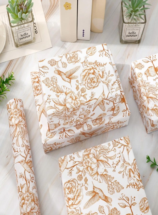 FYSUIMU Orange Floral Wrapping Paper -Mini Roll- 17 In x 32.8 Ft Chinoiserie Birds Flower Gift Wrap Paper for Wedding Baby Shower Birthday Party Wrapping Supplies - Image 4