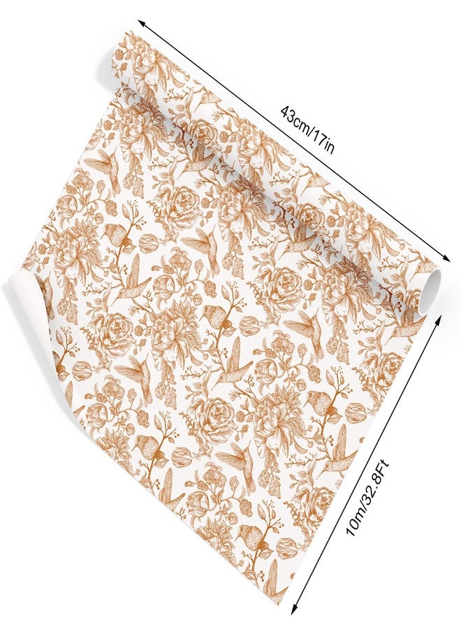FYSUIMU Orange Floral Wrapping Paper -Mini Roll- 17 In x 32.8 Ft Chinoiserie Birds Flower Gift Wrap Paper for Wedding Baby Shower Birthday Party Wrapping Supplies - Image 3