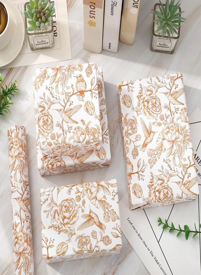 FYSUIMU Orange Floral Wrapping Paper -Mini Roll- 17 In x 32.8 Ft Chinoiserie Birds Flower Gift Wrap Paper for Wedding Baby Shower Birthday Party Wrapping Supplies - Image 5