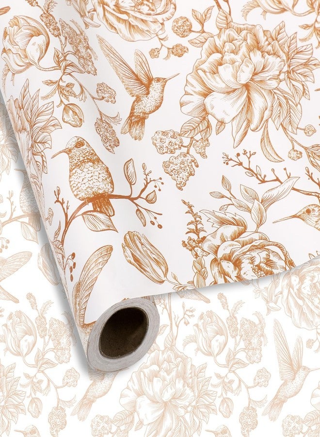 FYSUIMU Orange Floral Wrapping Paper -Mini Roll- 17 In x 32.8 Ft Chinoiserie Birds Flower Gift Wrap Paper for Wedding Baby Shower Birthday Party Wrapping Supplies - Image 1