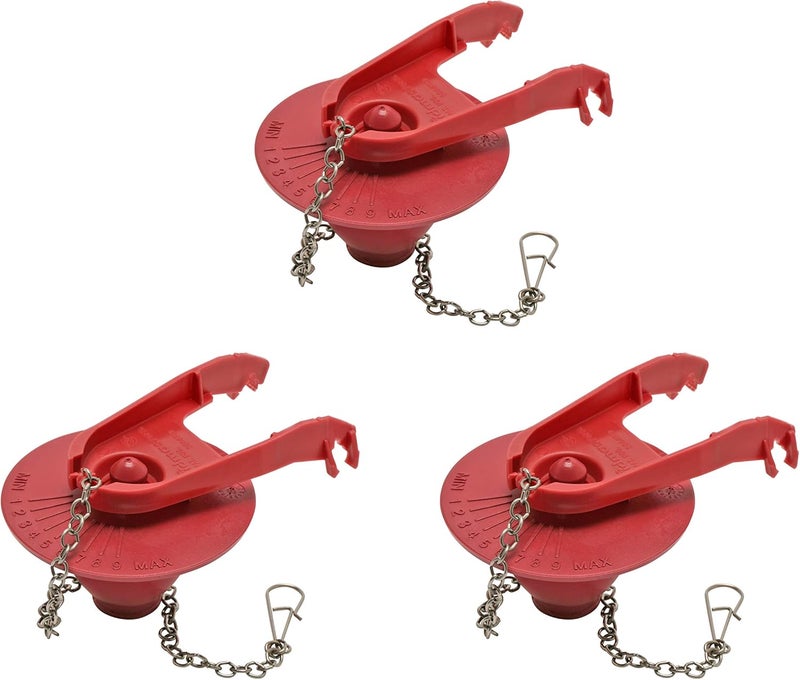 Fluidmaster 502CN3 PerforMAX Universal Water-Saving Long Life Toilet Flapper for 2-Inch Flush Valves, Adjustable Solid Frame Design, Easy Install, 3 Pack, Red, 3 Pack - Image 1