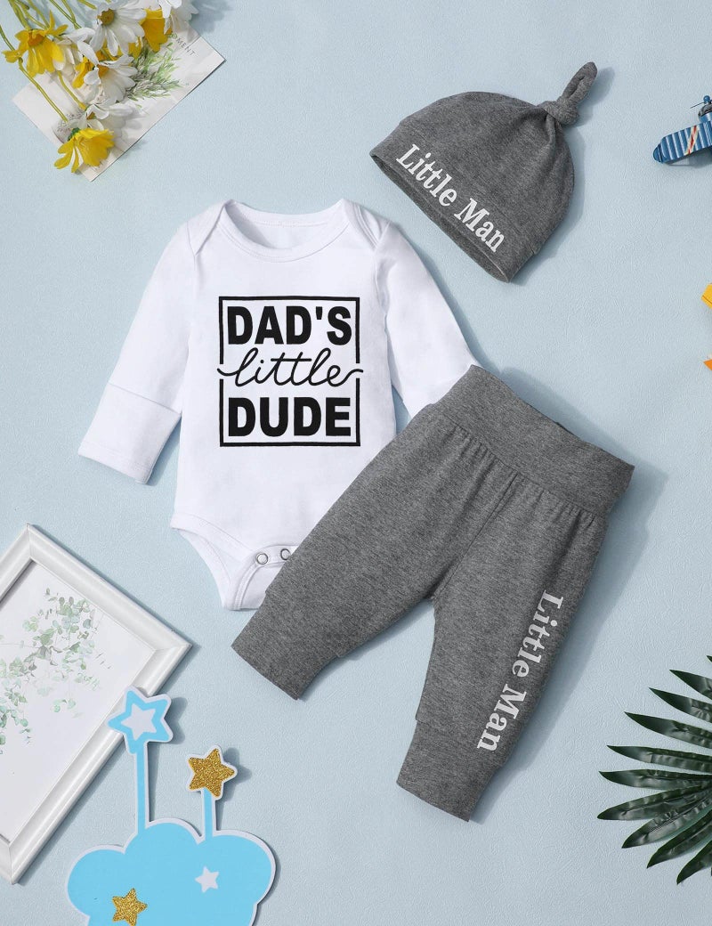 Fommy Baby Boy Clothes 0-3 Months Infant Outfit Daddys little Dude Cotton Romper Soft Pant Little Man Hat Cute Fall aby Clothing - Image 5