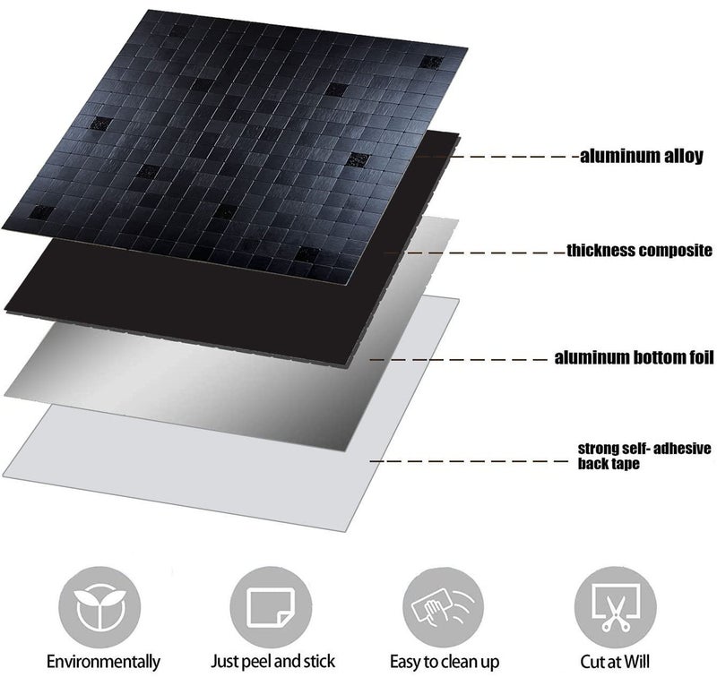 XUANINY 10-Piece Self-Adhesive Metal Backsplash, Peel and Stick Tile for Kitchen Brushed Aluminium Surface backsplash (11.73"x11.73",10) (Black Brushed) - Image 3
