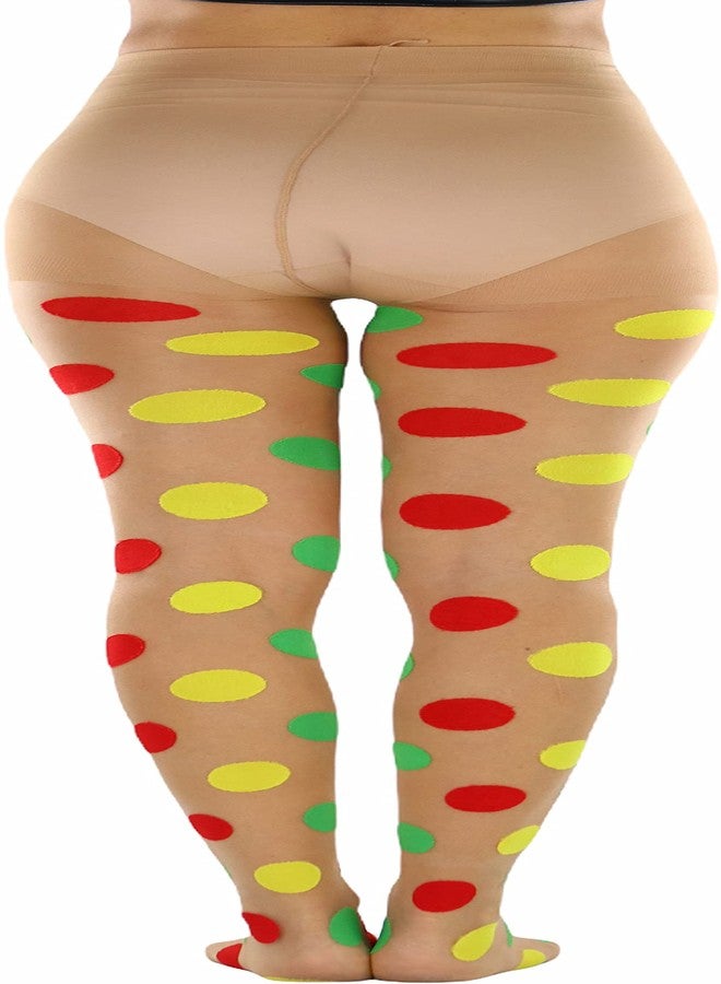 ToBeInStyle Women's Large Opaque Rainbow Polka Dots Sheer Nude Pantyhose - One Size - Image 2