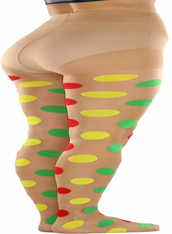 ToBeInStyle Women's Large Opaque Rainbow Polka Dots Sheer Nude Pantyhose - One Size - Image 4