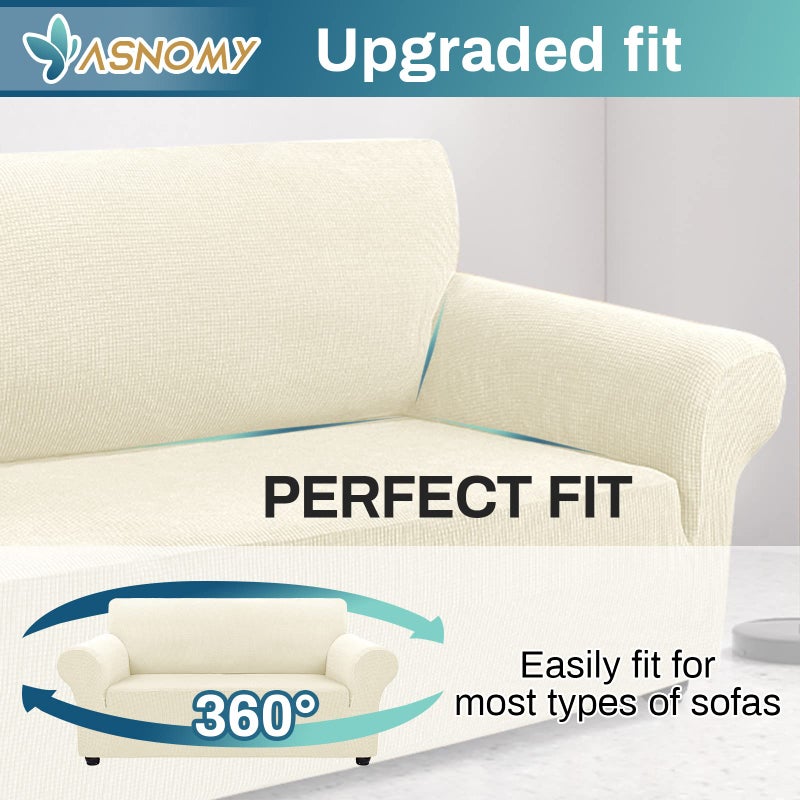 Asnomy Sofa Covers for 2 Cushion Couch Stretch loveseat Covers Slipcovers, Pet Protector Furniture Covers for Dogs Cats Spandex Jacquard Fabric Small Checks ï¼ˆMediumï¼ŒOff-Whiteï¼‰ - Image 5