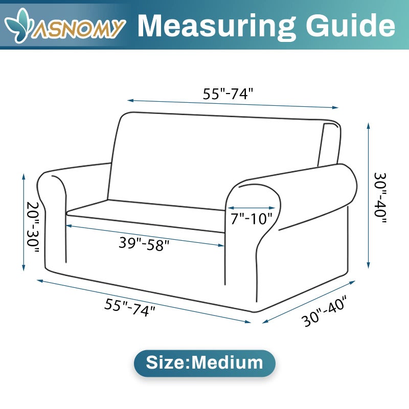 Asnomy Sofa Covers for 2 Cushion Couch Stretch loveseat Covers Slipcovers, Pet Protector Furniture Covers for Dogs Cats Spandex Jacquard Fabric Small Checks ï¼ˆMediumï¼ŒOff-Whiteï¼‰ - Image 4