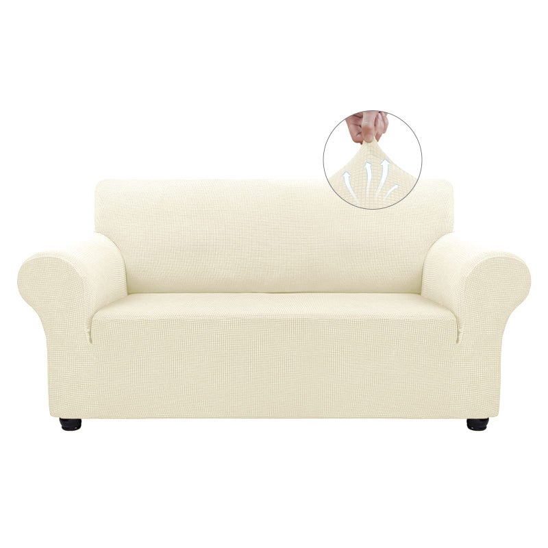 Asnomy Sofa Covers for 2 Cushion Couch Stretch loveseat Covers Slipcovers, Pet Protector Furniture Covers for Dogs Cats Spandex Jacquard Fabric Small Checks ï¼ˆMediumï¼ŒOff-Whiteï¼‰ - Image 1