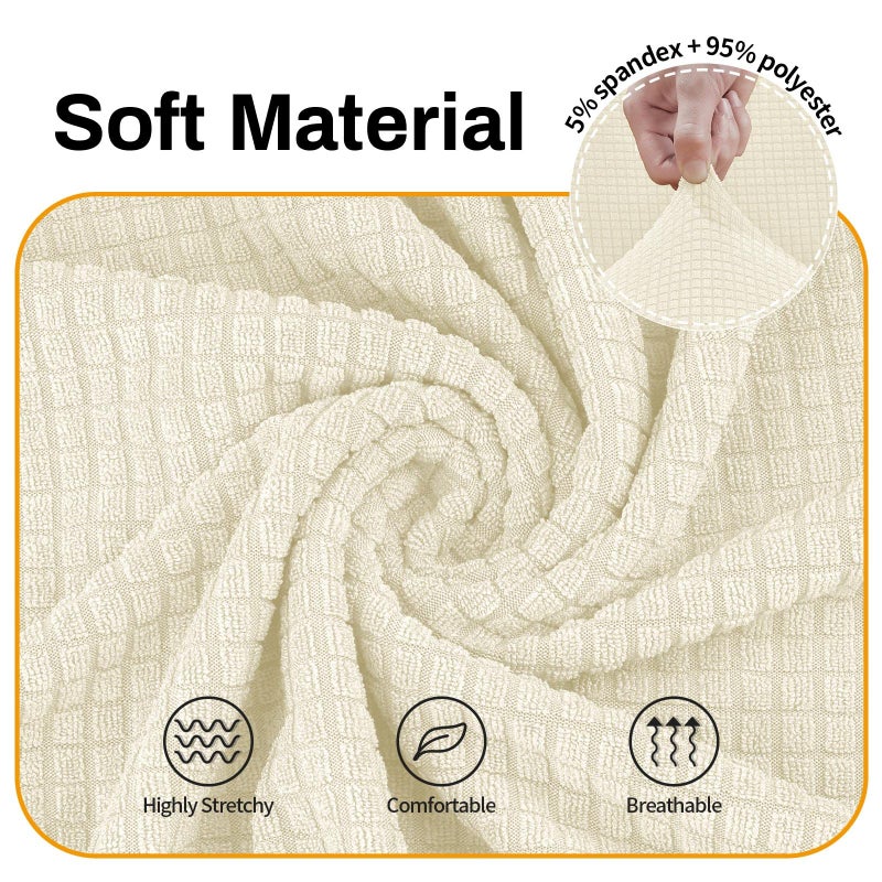 Asnomy Sofa Covers for 2 Cushion Couch Stretch loveseat Covers Slipcovers, Pet Protector Furniture Covers for Dogs Cats Spandex Jacquard Fabric Small Checks ï¼ˆMediumï¼ŒOff-Whiteï¼‰ - Image 3