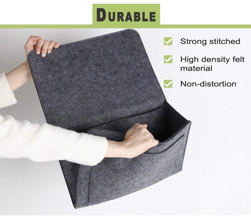 GLITZEN Bedside CaddyBedside Storage OrganizerTable Cabinet Hanging Storage OrganizerSofa Felt Bedside PocketUnder Mattress Holder Bag for MagazineIpadTabletRemotes Multicolour - Image 3
