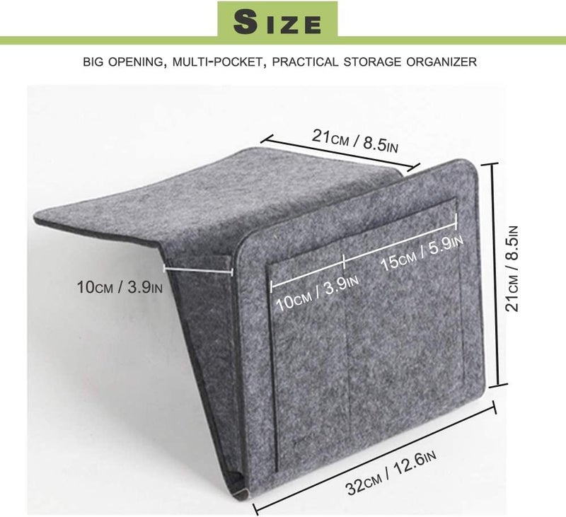 GLITZEN Bedside CaddyBedside Storage OrganizerTable Cabinet Hanging Storage OrganizerSofa Felt Bedside PocketUnder Mattress Holder Bag for MagazineIpadTabletRemotes Multicolour - Image 2
