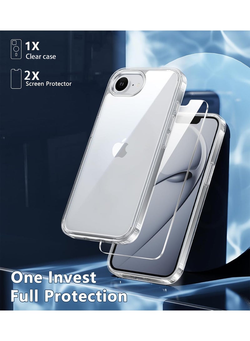 Aookay [1+2] for iPhone 16E Clear Case with Sreen Protector(2pcs), Anti Yellowing Airbag Shockproof [Mil- Grade Protection] Scratch-Resistant Cases Rugged Slim Transparent Cell Phone Cover (Clear) - Image 2