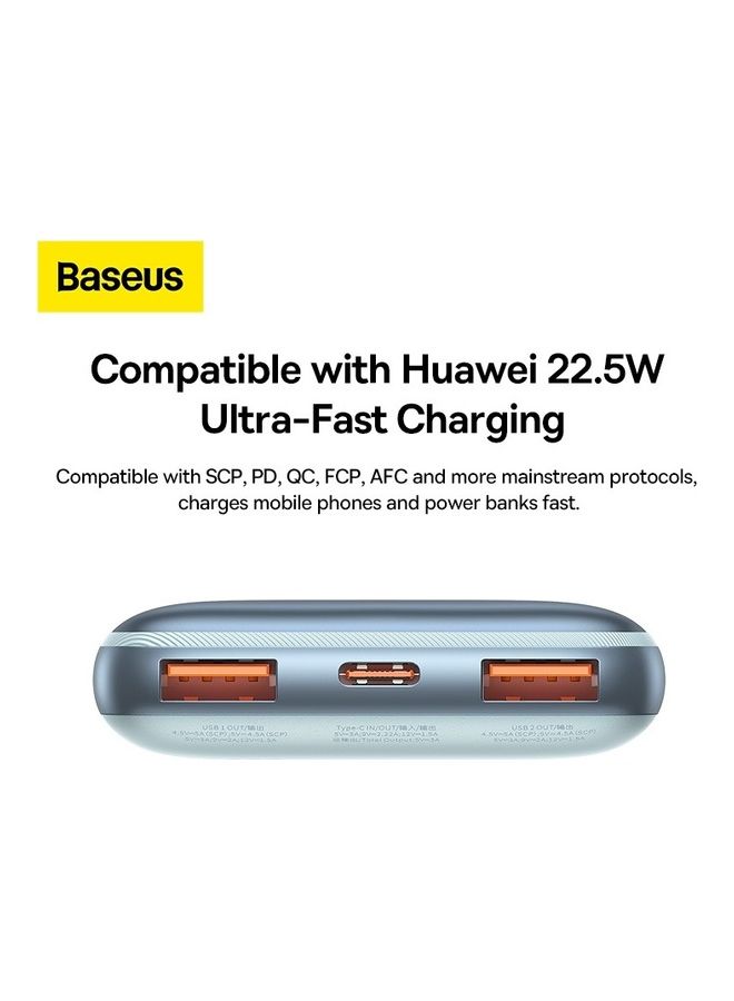 بيسوس "باور بنك محمول وبمنفذ USB C وبشاشة رقمية (سعة 10000 مللي أمبير في الساعة وبمنفذ USB C فردي ومنفذين USB A لقدرة شحن تصل إلى 22.5 وات لهاتف آيفون وأندرويد وسماعات آيربودز وجهاز آي باد والمزيد) 10000.0 mAh لون أزرق" 10000 mAh لون أزرق - Image 5