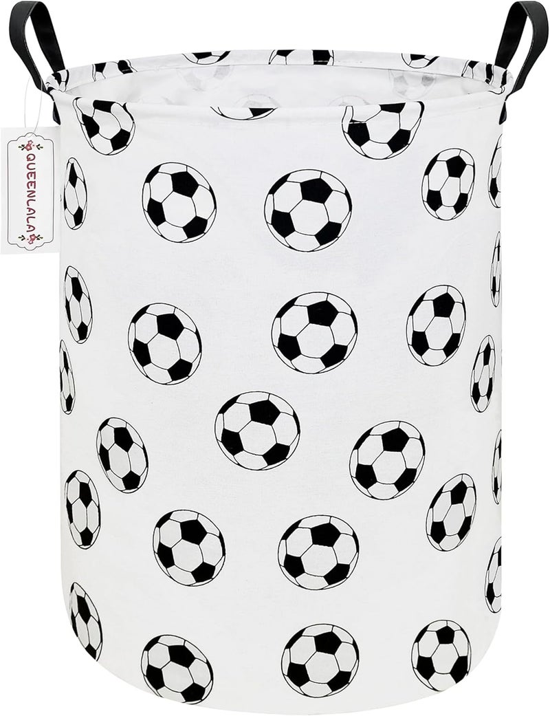 QUEENLALA Large Storage Basket,Laundry Hamper/Bathroom/Home Decor/Collapsible Round Storage Bin,Boys and Girls Hamper/Boxes/Clothing(Round-Football) - Image 1