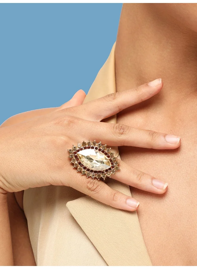 سوهي خاتم حجر مصمم للحفلات مطلي بالذهب