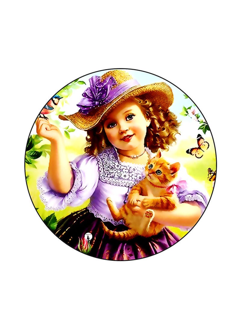 RKN A Girl Printed Round Mouse Pad Multicolour
