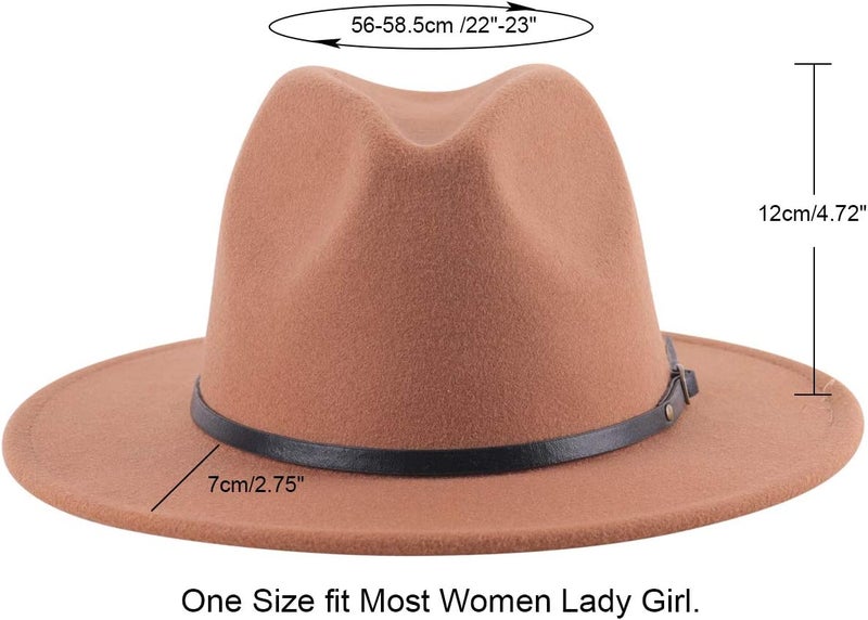 Lanzom Womens Classic Wide Brim Floppy Panama Hat Belt Buckle Wool Fedora Hat - Image 2
