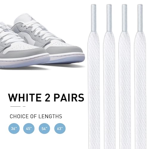 UamGlsob 2 Pairs Shoe Laces for Air Jordan 1/2/3/4/5/6/7/8 Sneakers, 5/16''(8mm) Flat Athletic Shoelaces Replacement Strings (White, 54"/140cm) - Image 2