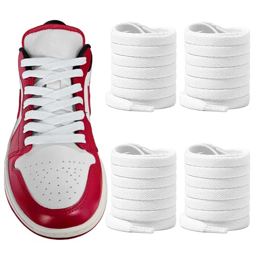 UamGlsob 2 Pairs Shoe Laces for Air Jordan 1/2/3/4/5/6/7/8 Sneakers, 5/16''(8mm) Flat Athletic Shoelaces Replacement Strings (White, 54"/140cm) - Image 1
