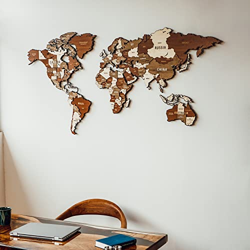Colorfull Worlds Assembled 3D Wooden and Metal World Map Multilayered Wooden Map on Metal Base Wood Wall Art Map For Home Kitchen or Office Medium - Image 1
