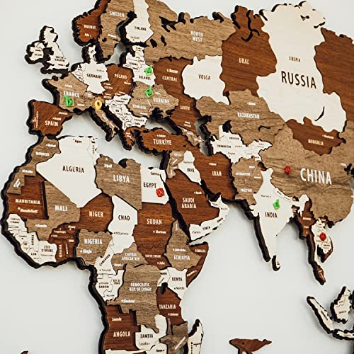 Colorfull Worlds Assembled 3D Wooden and Metal World Map Multilayered Wooden Map on Metal Base Wood Wall Art Map For Home Kitchen or Office Medium - Image 3