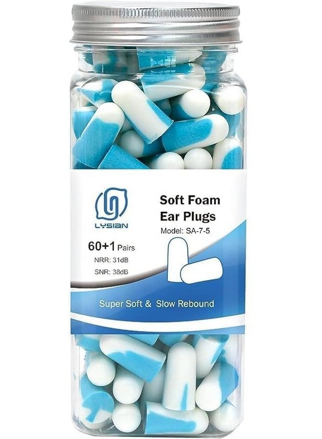 SIXPLUS سدادات أذن SIXPLUS لإلغاء الضوضاء للنوم - 60 زوج، سدادات أذن 38 ديسيبل للنوم، الشخير، إطلاق النار، تقليل الصوت العالي عند جز العشب - أزرق فاتح وأبيض - Image 1
