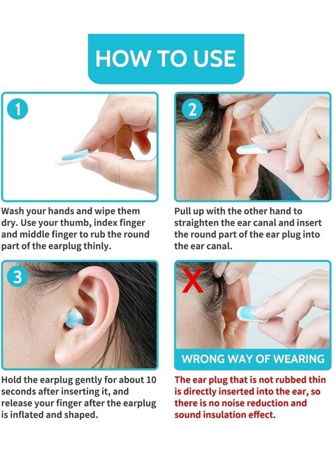 SIXPLUS سدادات أذن SIXPLUS لإلغاء الضوضاء للنوم - 60 زوج، سدادات أذن 38 ديسيبل للنوم، الشخير، إطلاق النار، تقليل الصوت العالي عند جز العشب - أزرق فاتح وأبيض - Image 5