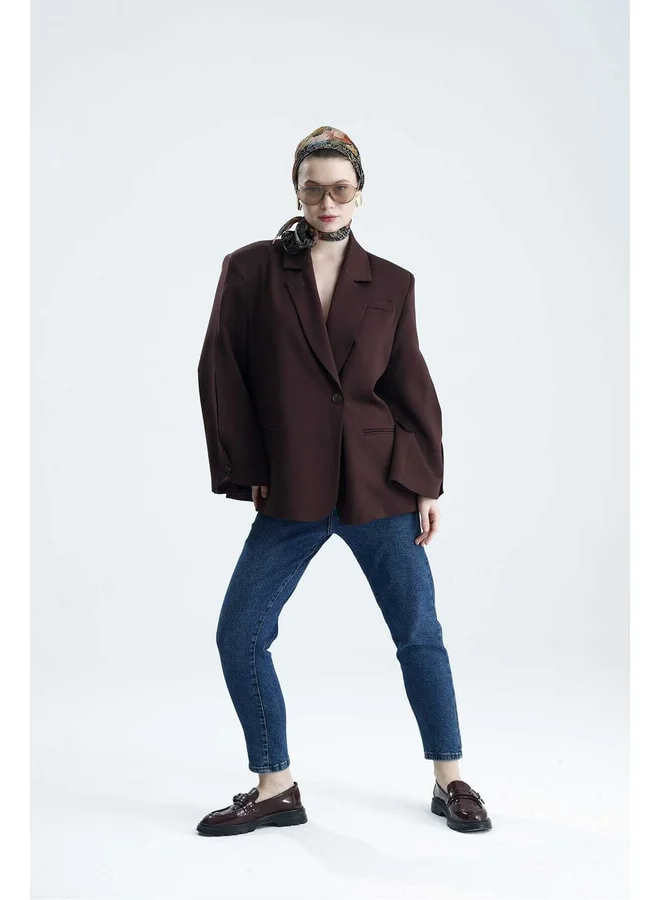 GACACOLLECTION MANAROLA Dark Burgundy Blazer Jacket with Sleeve and Back Button Details.