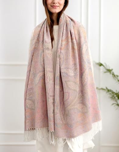 Achillea Reversible Paisley Pashmina Rave Scarf, Shawls and Wraps for Evening Dress, Exotic Indian Scarves for All Season (Tapestry White) - Image 4