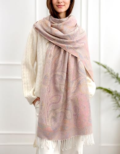 Achillea Reversible Paisley Pashmina Rave Scarf, Shawls and Wraps for Evening Dress, Exotic Indian Scarves for All Season (Tapestry White) - Image 3