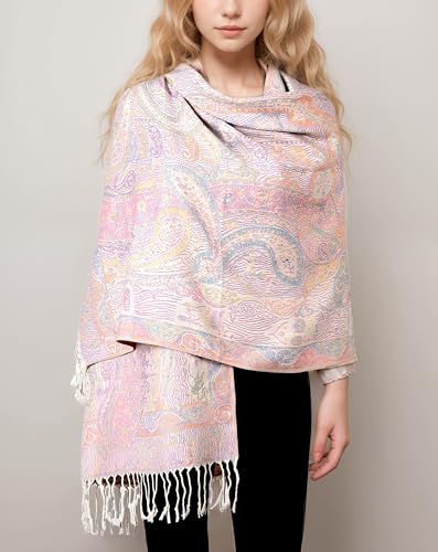 Achillea Reversible Paisley Pashmina Rave Scarf, Shawls and Wraps for Evening Dress, Exotic Indian Scarves for All Season (Tapestry White) - Image 2