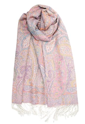 Achillea Reversible Paisley Pashmina Rave Scarf, Shawls and Wraps for Evening Dress, Exotic Indian Scarves for All Season (Tapestry White) - Image 1