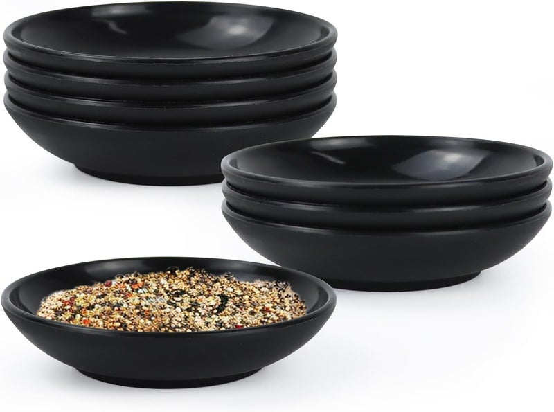 Homienly Plastic Dipping Plates Set of 8  4 inch Wheat Straw PlatesSoy Sauce DishDipping BowlsSmall Serving Bowls for Side Dishes Mini Appetizer Plates for Side DishesCondimentBBQ and Party DinnerBlack - Image 1