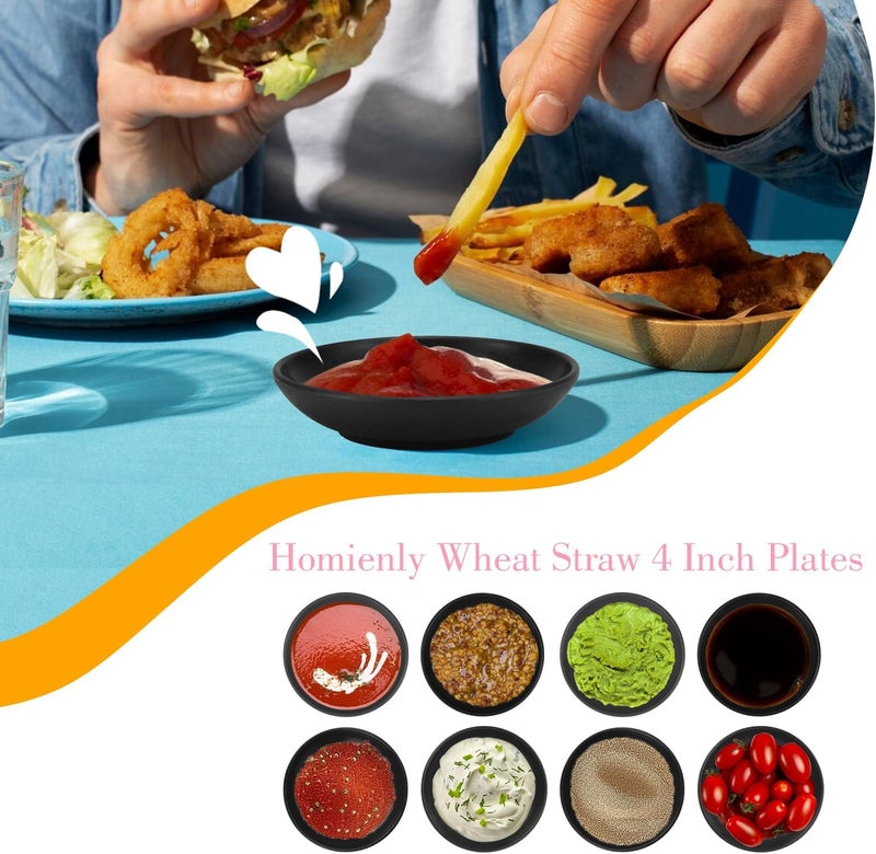 Homienly Plastic Dipping Plates Set of 8  4 inch Wheat Straw PlatesSoy Sauce DishDipping BowlsSmall Serving Bowls for Side Dishes Mini Appetizer Plates for Side DishesCondimentBBQ and Party DinnerBlack - Image 4