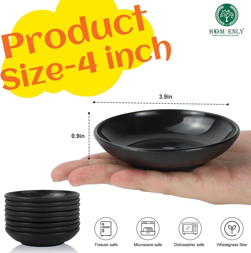 Homienly Plastic Dipping Plates Set of 8  4 inch Wheat Straw PlatesSoy Sauce DishDipping BowlsSmall Serving Bowls for Side Dishes Mini Appetizer Plates for Side DishesCondimentBBQ and Party DinnerBlack - Image 2