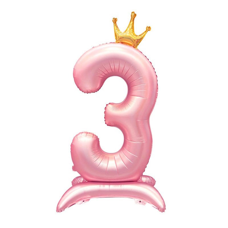 MANGO 42inch Standing Number Three Balloon Crown Decor Pink 3th Birthday Foil Digital Balloon Number 3 Balloon For Girls Three Year Old Birthday Party Decoration Supplies Number 3 - Image 1