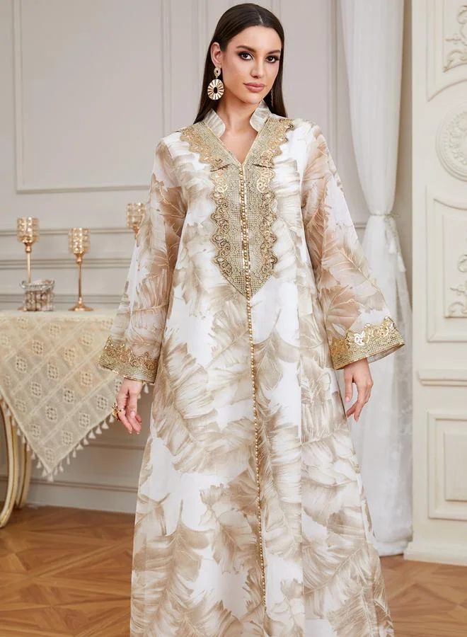 Take Two  Women Floral Printed Sequin Patch Detail Jalabiya for Women | Best Price UAE