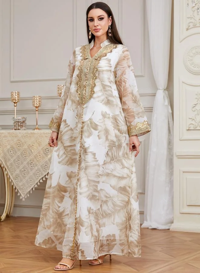 Take Two  Women Floral Printed Sequin Patch Detail Jalabiya for Women | Best Price UAE