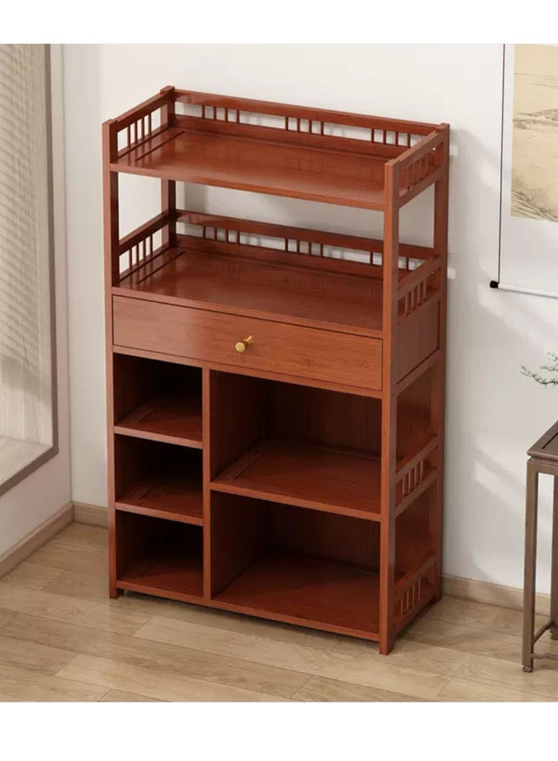 LINGWEI Bamboo 𝐁𝐨𝐨𝐤𝐬𝐡𝐞𝐥𝐟 with Multi Shelves and Storage Drawer Elegant Brown Finish 52x110x30cm - Image 2