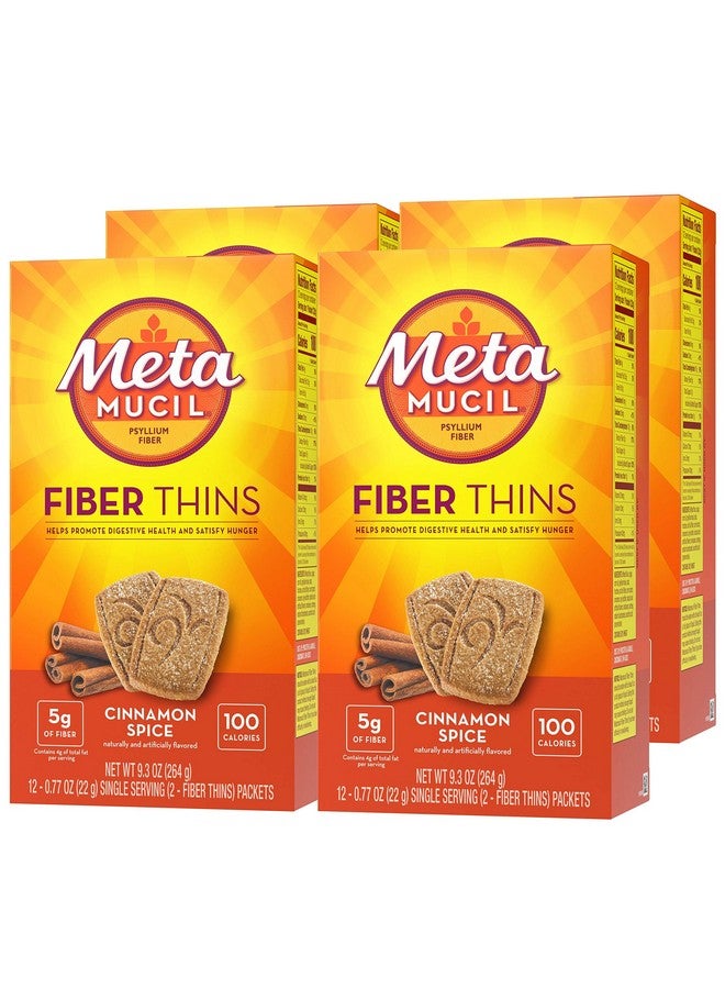 Metamucil Fiber Thins, Daily Psyllium Husk Fiber Supplement, Supports Digestive Health and Satisfies Hunger, Cinnamon Spice Flavor, 48 Total Servings (4 Packs of 12) - Image 1