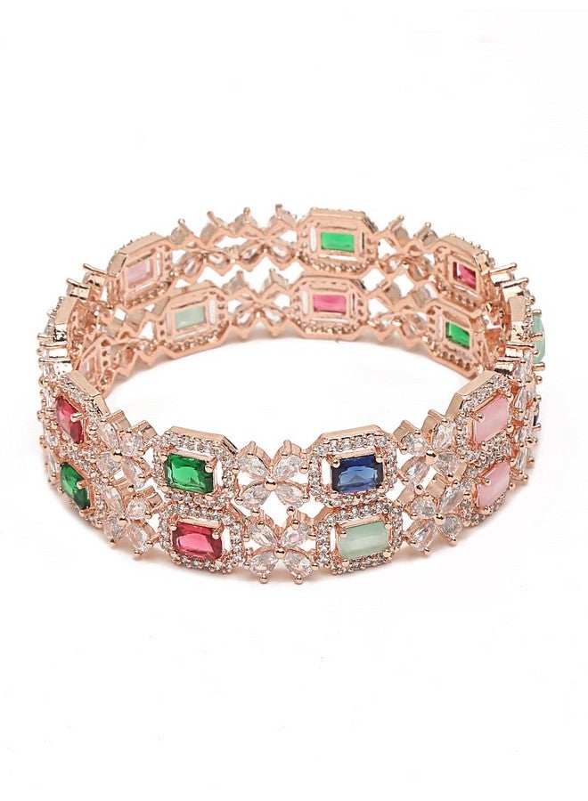 يو بيلا أساور أنيقة مطلية بالذهب الوردي ومرصعة بالأحجار متعددة الألوان للفتيات والنساء من YouBella Jewellery (YBBN_91889) (ذهبي) (2.4) - Image 1