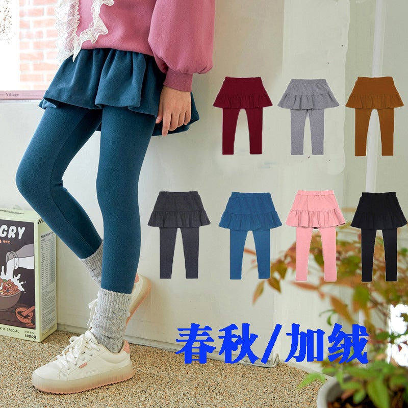 Girls Skirt Pants Fake Two Leggings Skirt Pleated Cotton Trousers In Big Children Korea Children'S Clothing - Image 2
