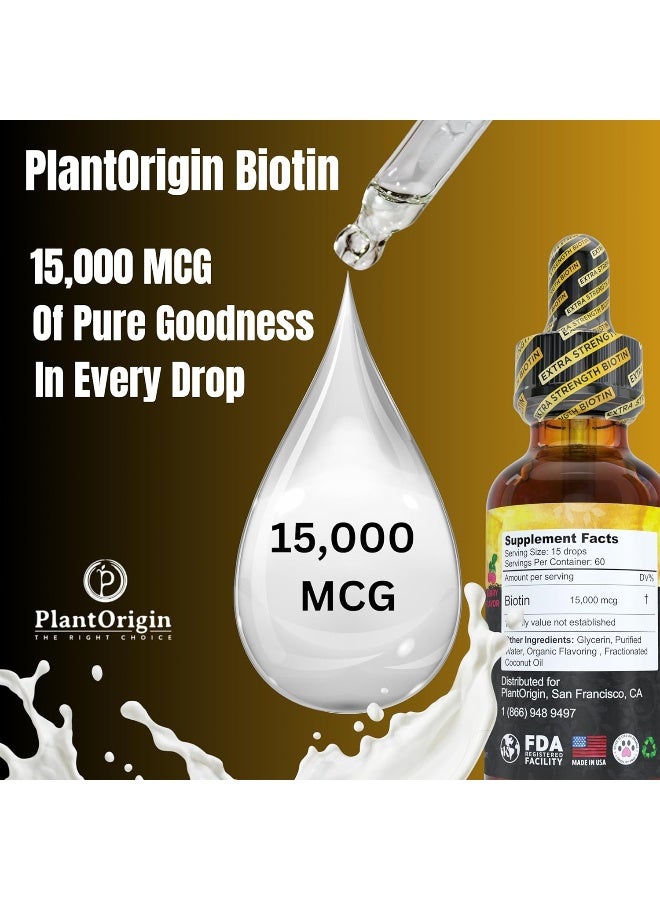 plantorigin Extra Strength Biotin Liquid Supplement for Men and Women - Image 2