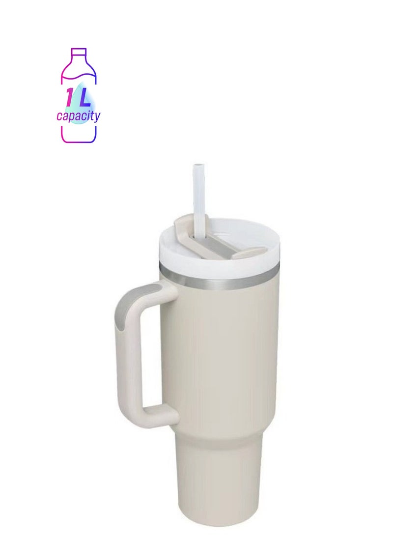 آذاد تمبلر 40 إتش زد كوب القهوة المثلج مع المقبض وكأس التفريغ بالفولاذ المقاوم للصدأ العازل بالقش لزجاجات المياه الساخنة والباردة