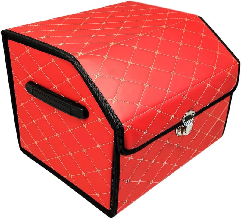 plastific Multi-Compartment Car Boot Organizer - Heavy Duty Collapsible Storage Box (Red, 38 x 31 x 29 cm) - Image 1