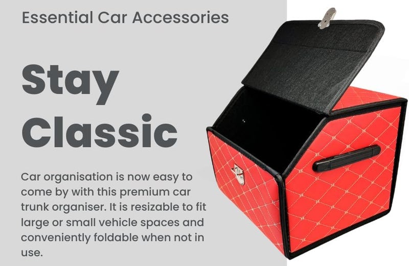 plastific Multi-Compartment Car Boot Organizer - Heavy Duty Collapsible Storage Box (Red, 38 x 31 x 29 cm) - Image 2