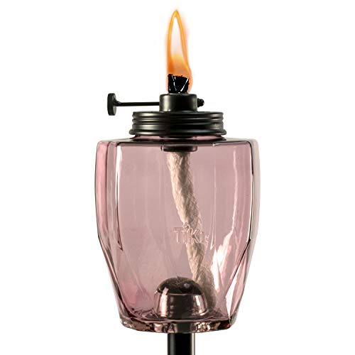 TIKI Adjustable Flame 64" Glass Torch – Pink Decorative Lighting for Outdoor Lawn, Patio & Garden | Includes Snuffer & Long-Lasting Wick | Weather-Resistant Design - Image 1