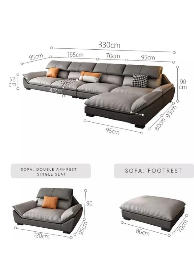 Ripple FURNITURE Overstuffed Multifunction Wooden Frame Furniture Sofa Living Room Set Pu Leather L Shape  6 Seater Grey 330X85X80  - Image 3