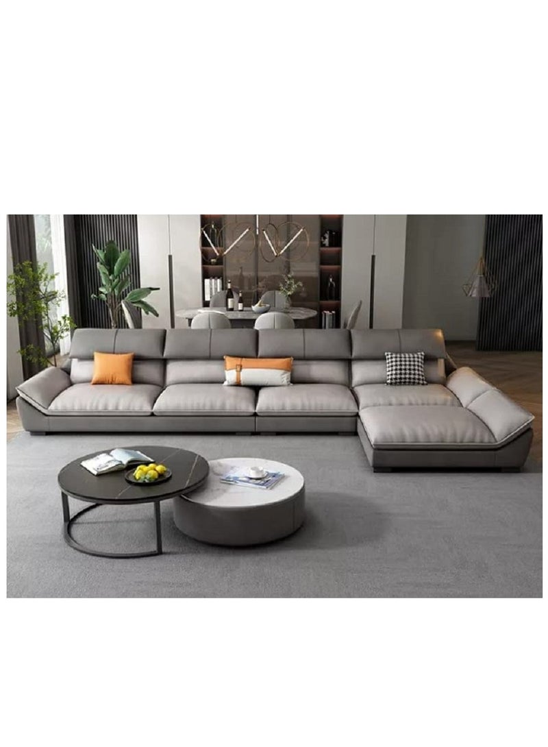Ripple FURNITURE Overstuffed Multifunction Wooden Frame Furniture Sofa Living Room Set Pu Leather L Shape  6 Seater Grey 330X85X80  - Image 2