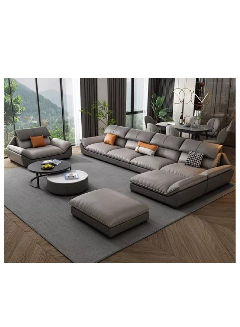 Ripple FURNITURE Overstuffed Multifunction Wooden Frame Furniture Sofa Living Room Set Pu Leather L Shape  6 Seater Grey 330X85X80  - Image 1